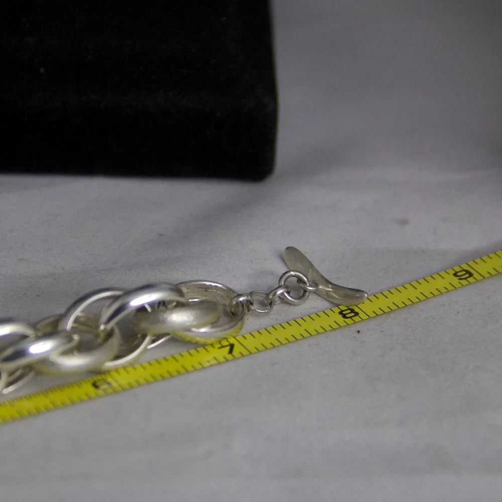 Heavy Italian Sterling Silver 925 Chunky Textured Link Toggle Bracelet